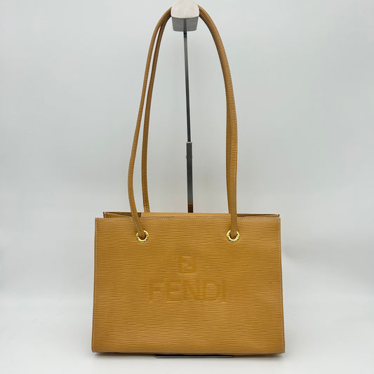 Fendi Yellow Embossed Leather Shoulder Tote Bag [Used]