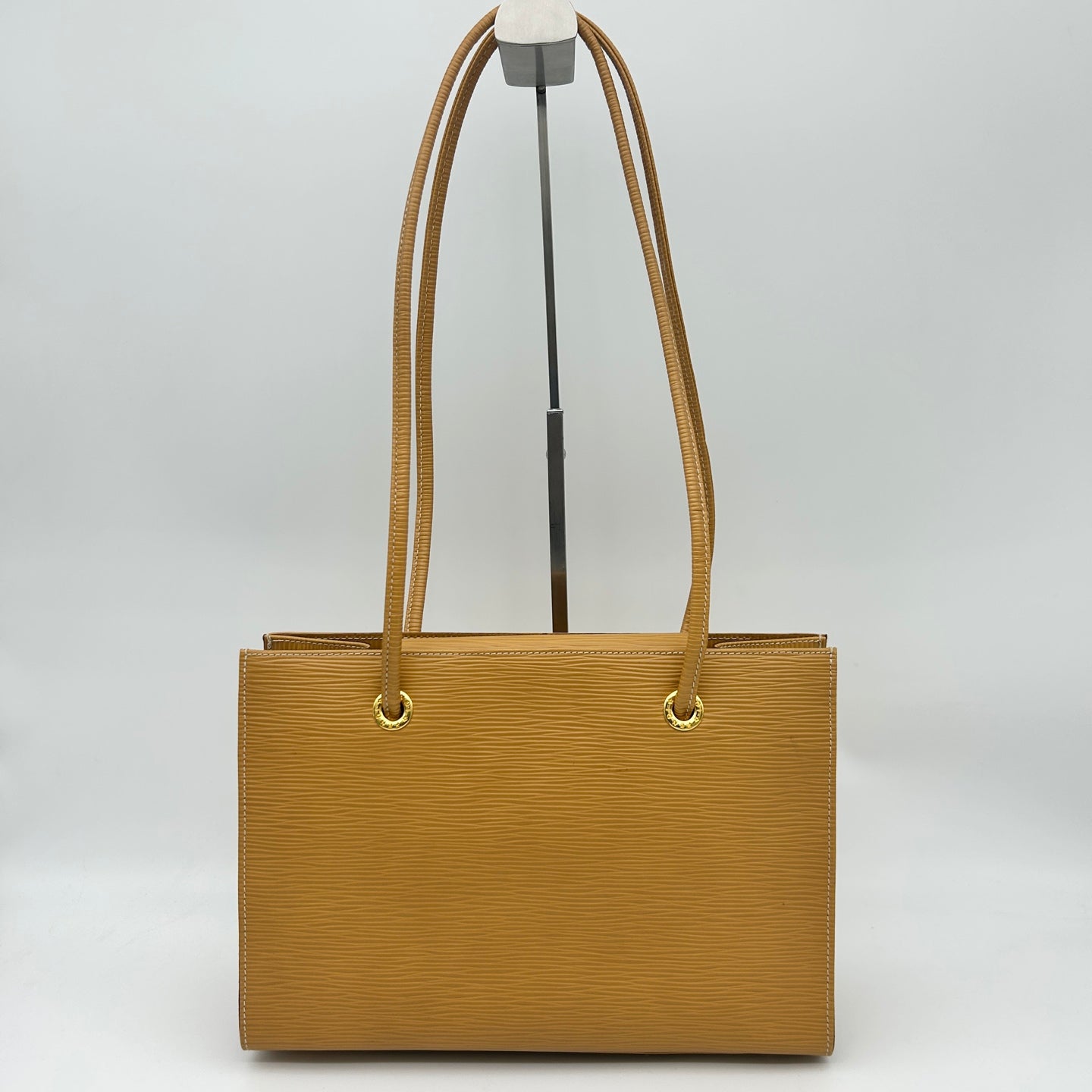Fendi Yellow Embossed Leather Shoulder Tote Bag [Used]