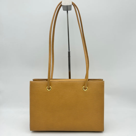 Fendi Yellow Embossed Leather Shoulder Tote Bag [Used]