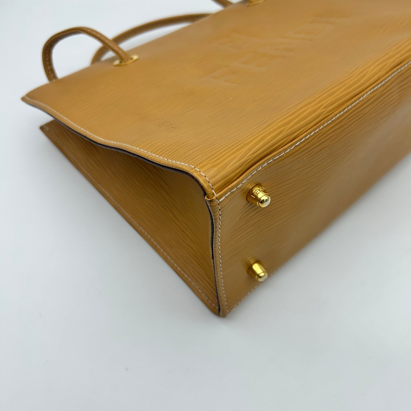 Fendi Yellow Embossed Leather Shoulder Tote Bag [Used]