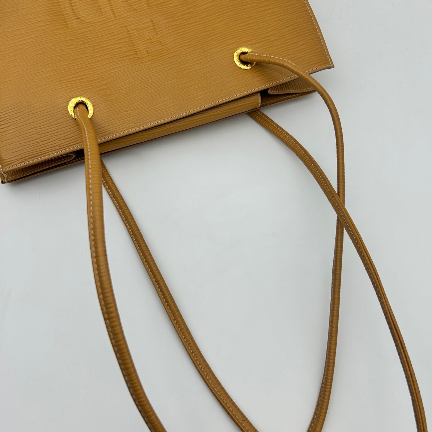 Fendi Yellow Embossed Leather Shoulder Tote Bag [Used]