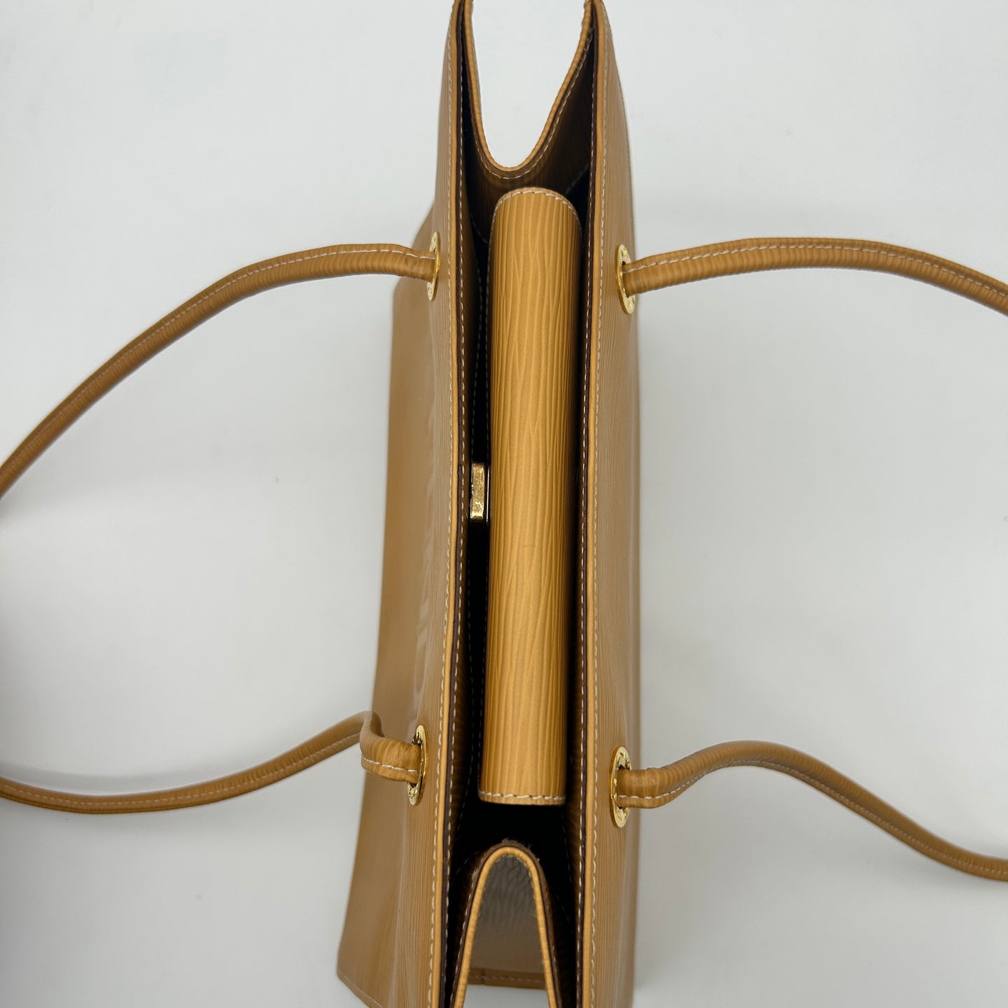 Fendi Yellow Embossed Leather Shoulder Tote Bag [Used]