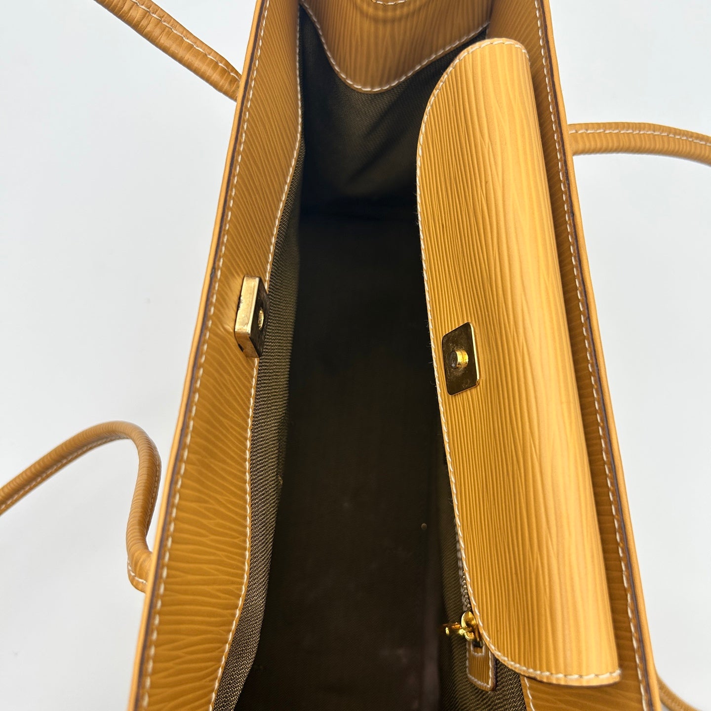 Fendi Yellow Embossed Leather Shoulder Tote Bag [Used]