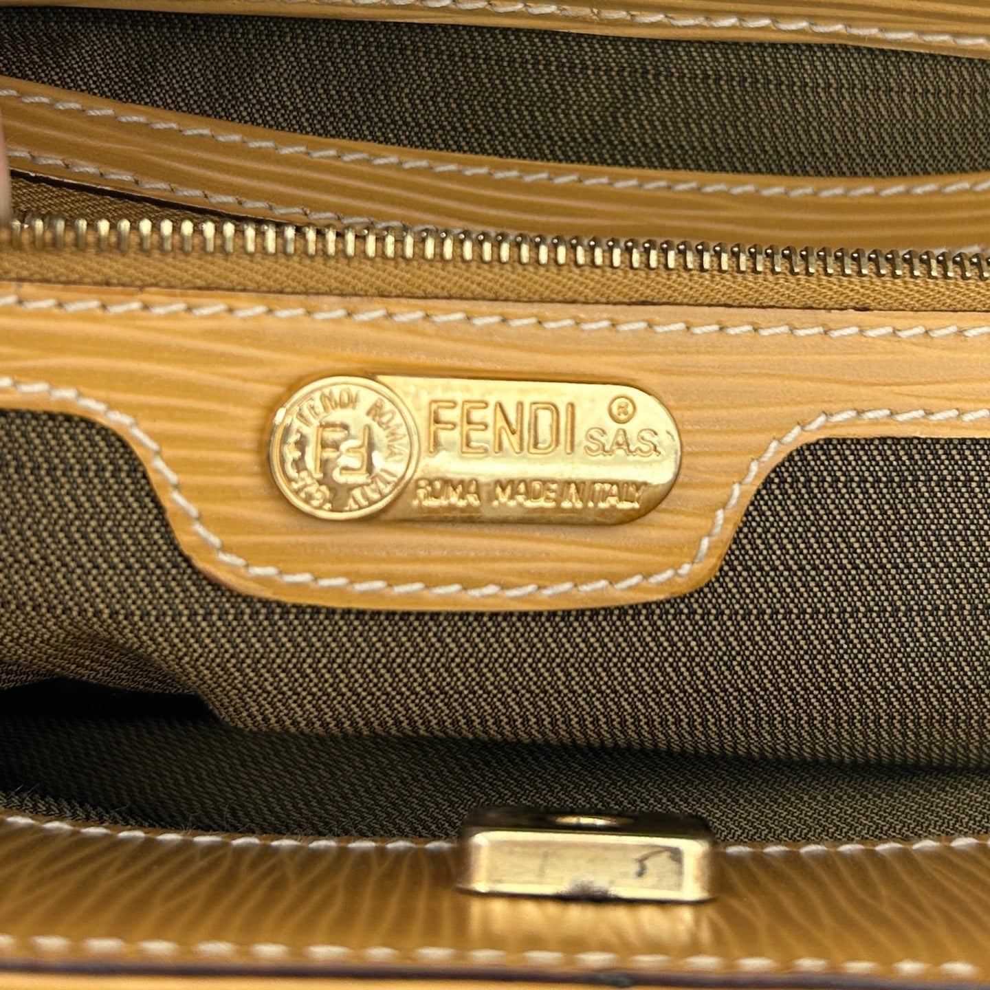 Fendi Yellow Embossed Leather Shoulder Tote Bag [Used]