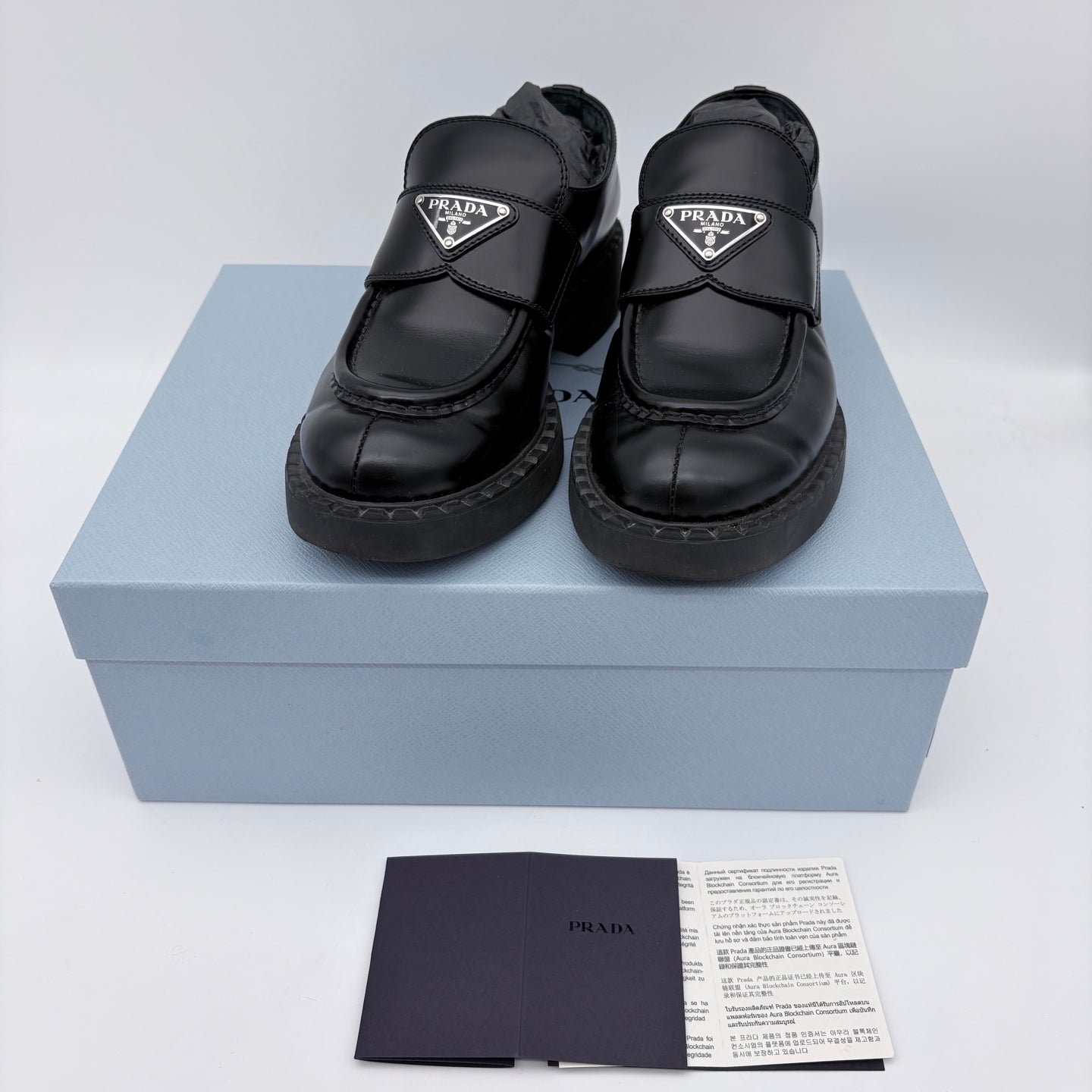 Prada Black Leather Triangle Logo Loafer