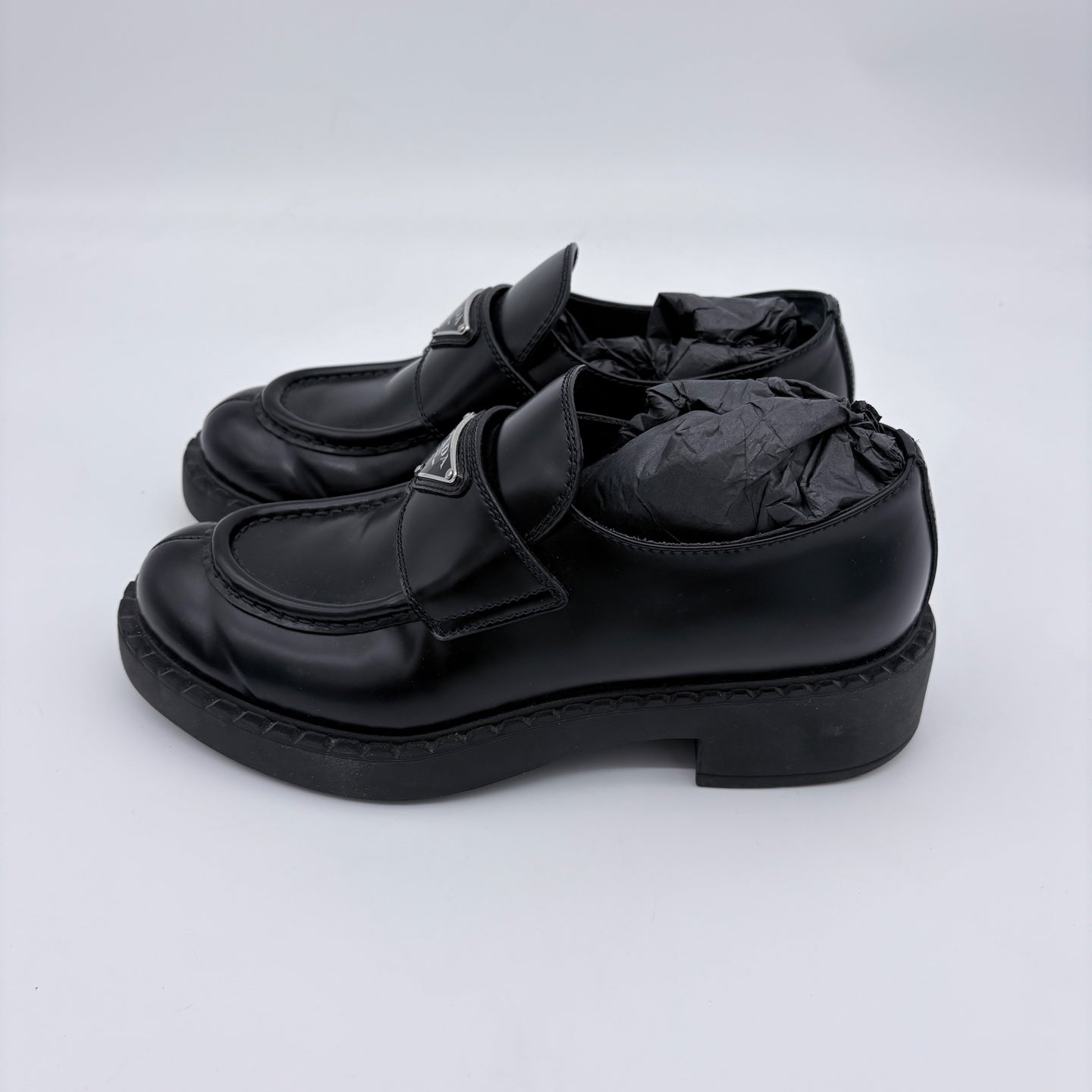 Prada Black Leather Triangle Logo Loafer