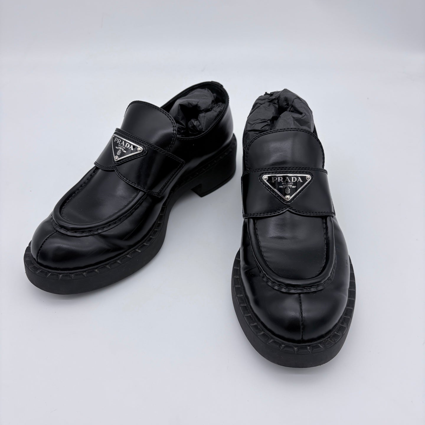 Prada Black Leather Triangle Logo Loafer