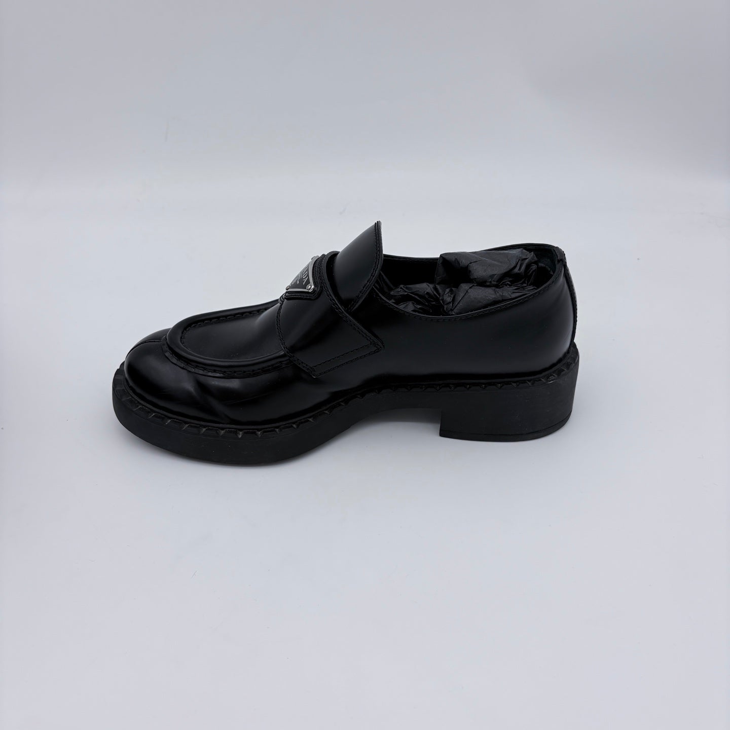 Prada Black Leather Triangle Logo Loafer