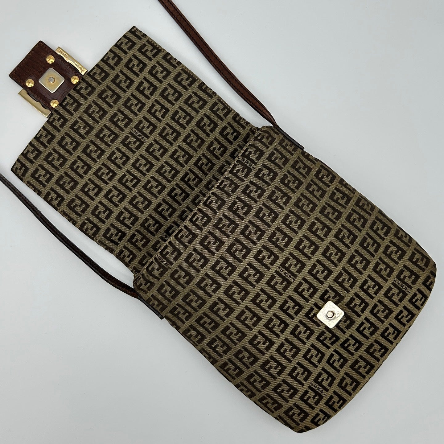 Fendi Brown Monogram Square Flap Crossbody Bag [Used]