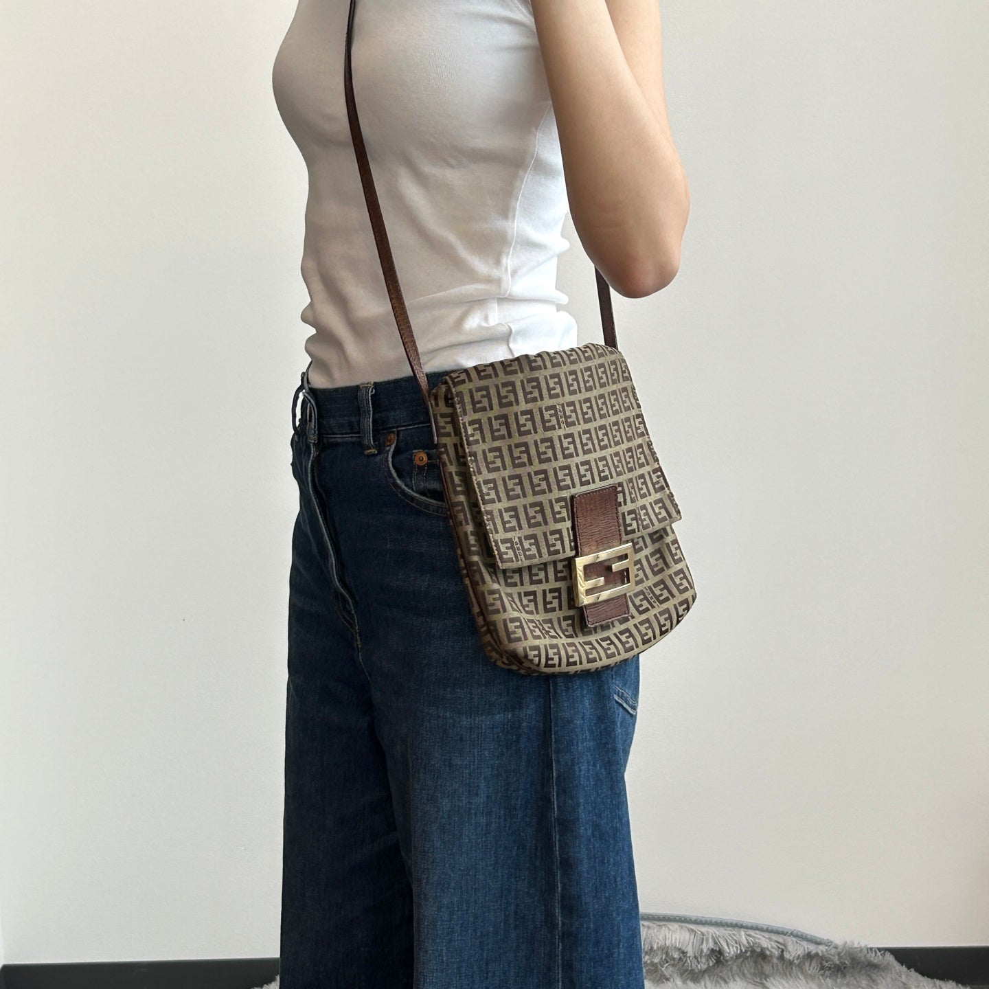 Fendi Brown Monogram Square Flap Crossbody Bag [Used]