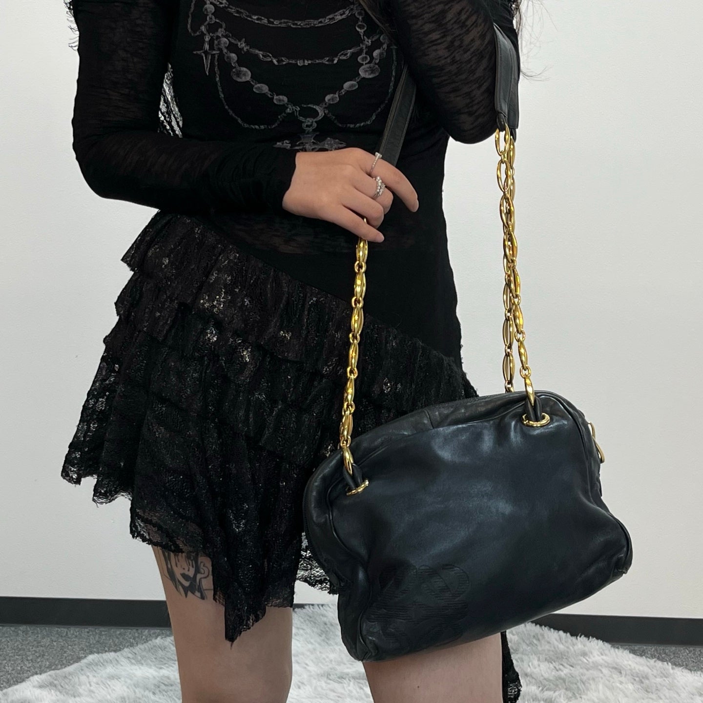 Loewe Black-Green Soft Lambskin Chain Square Bag [Used]