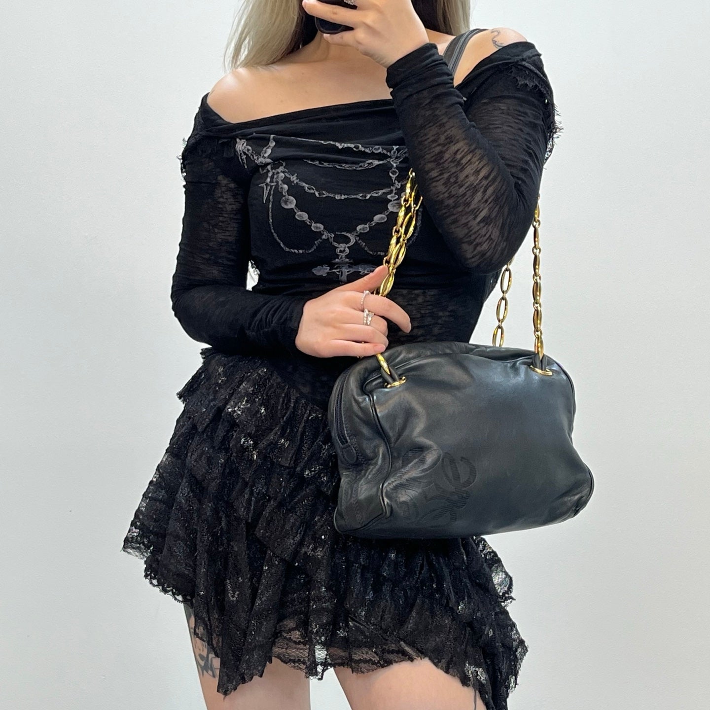 Loewe Black-Green Soft Lambskin Chain Square Bag [Used]