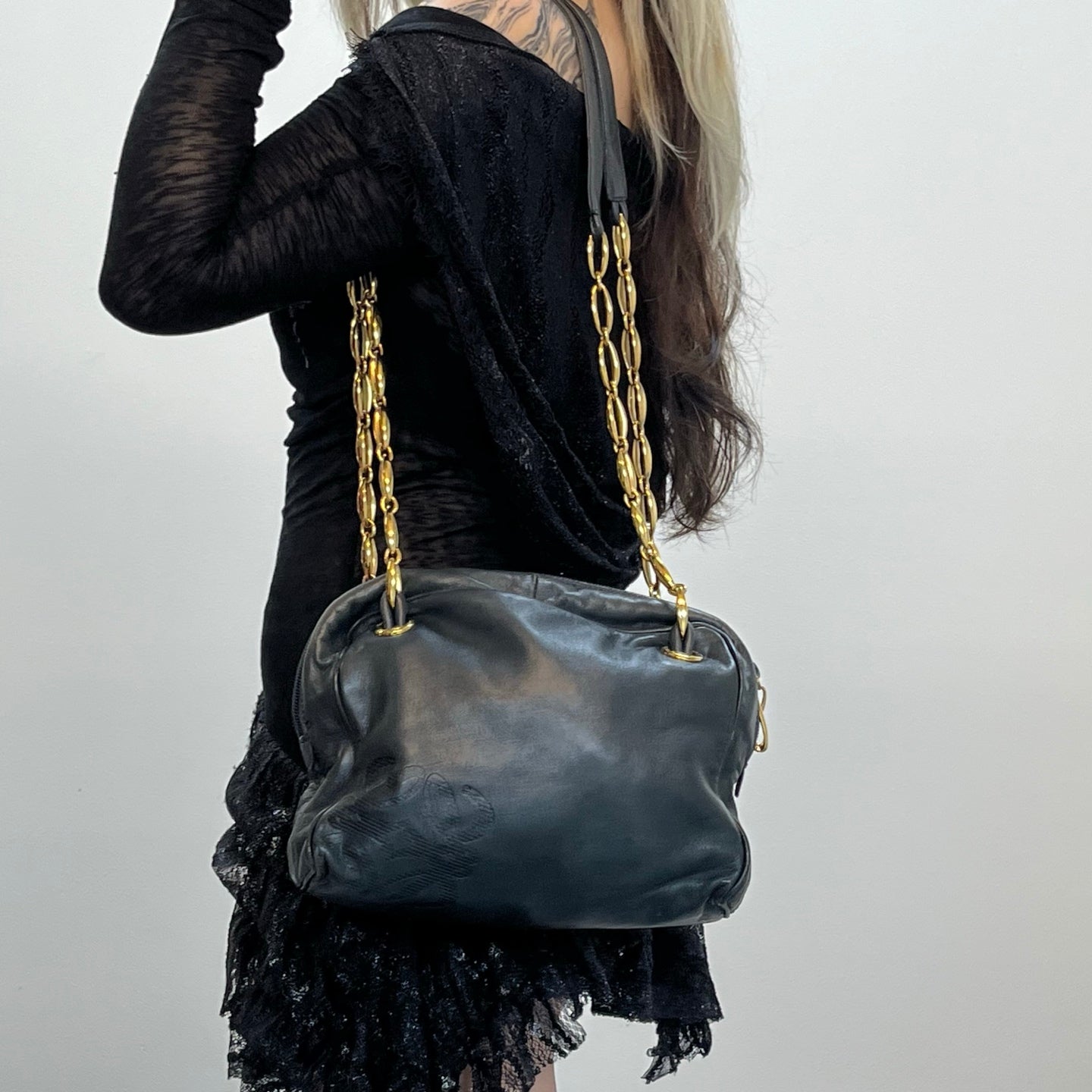 Loewe Black-Green Soft Lambskin Chain Square Bag [Used]