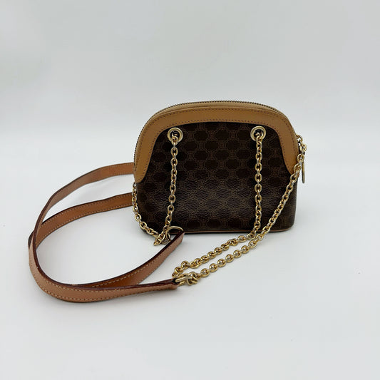 Celine Authentic Macadam Brown Leather Chain Mini Shell Bag