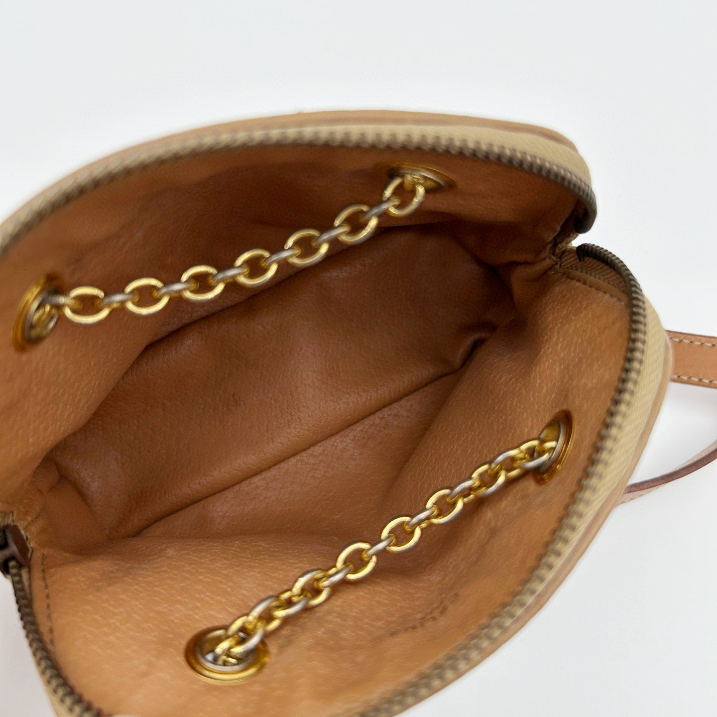 Celine Authentic Macadam Brown Leather Chain Mini Shell Bag