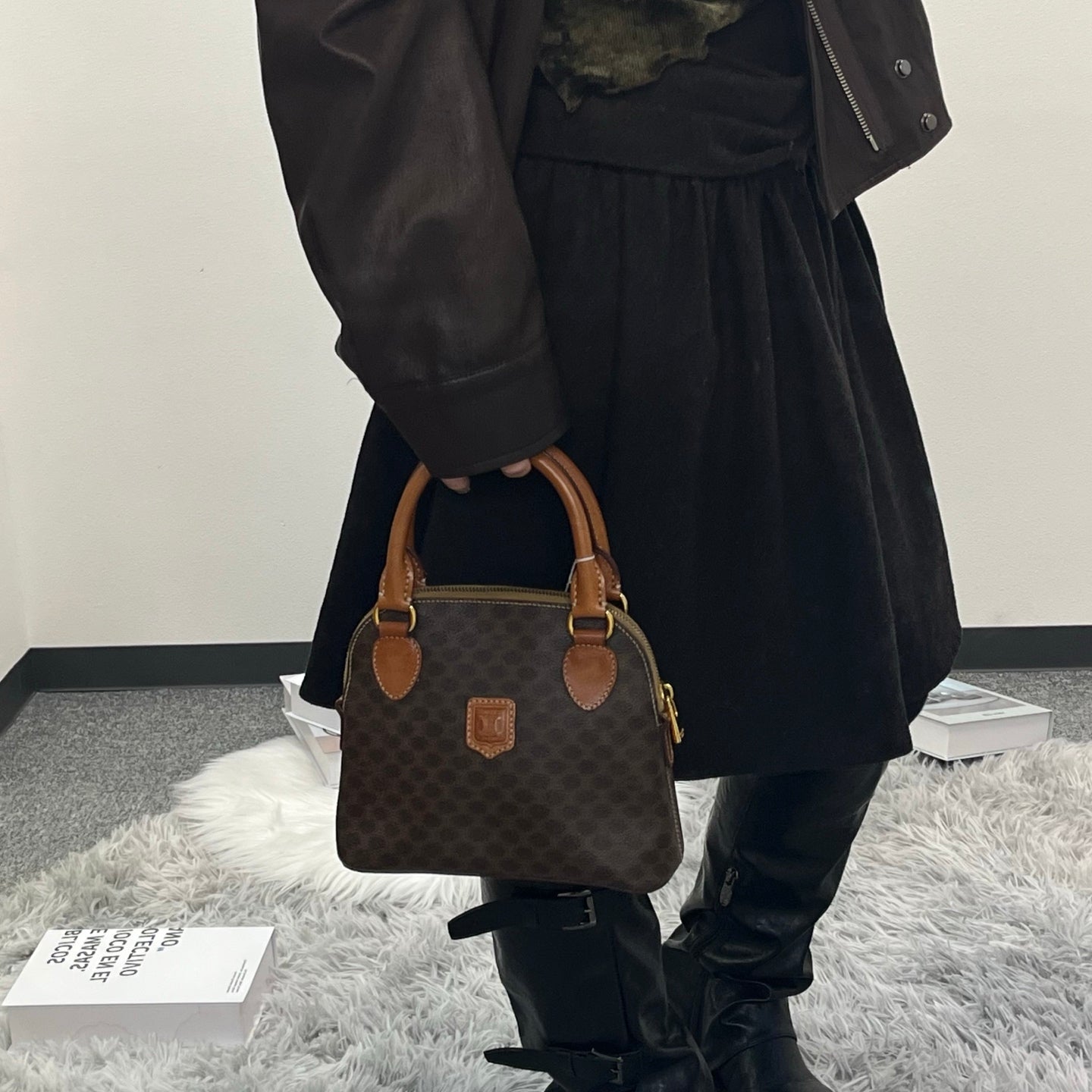 Celine Small Brown Macadam Shell Handbag [Used]