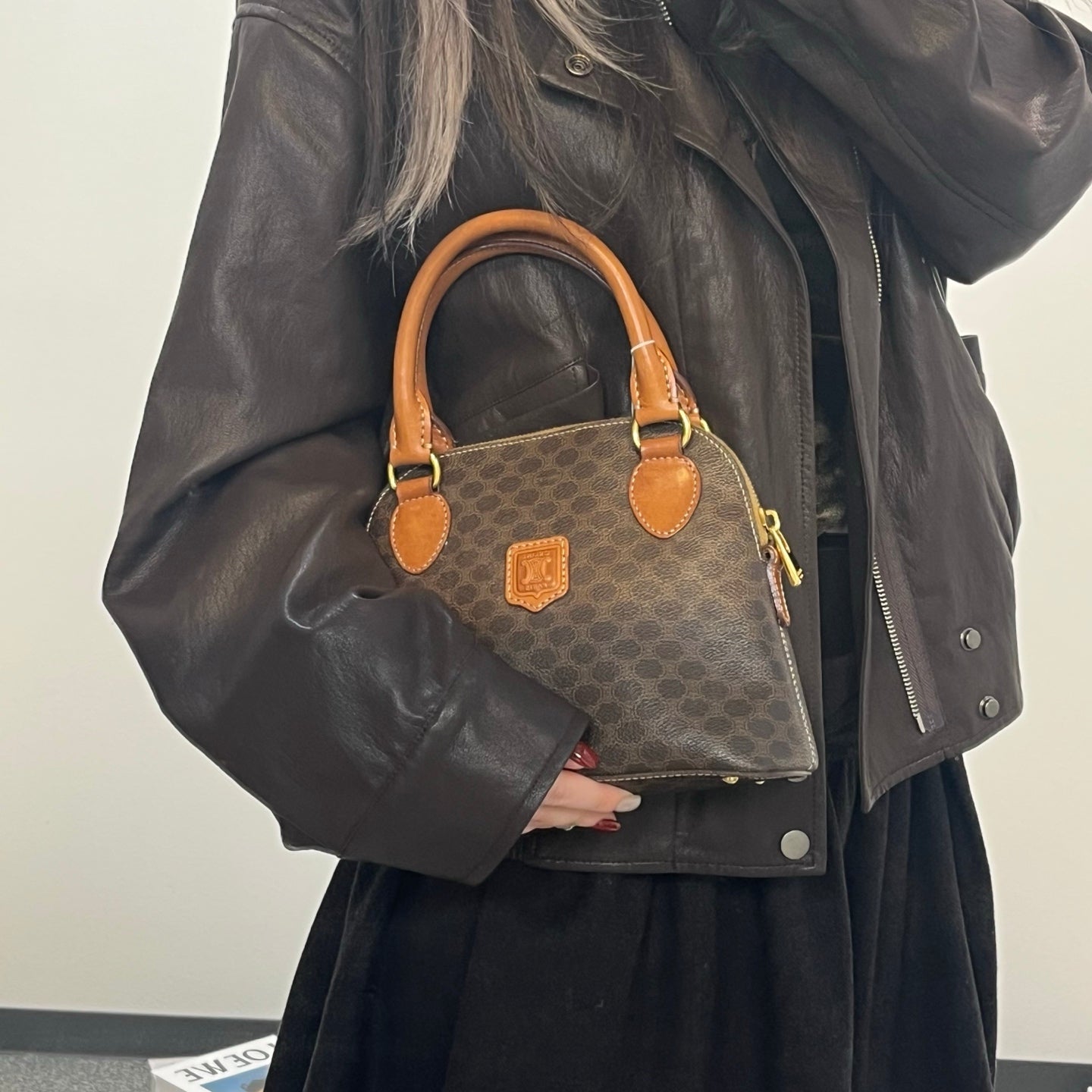 Celine Small Brown Macadam Shell Handbag [Used]