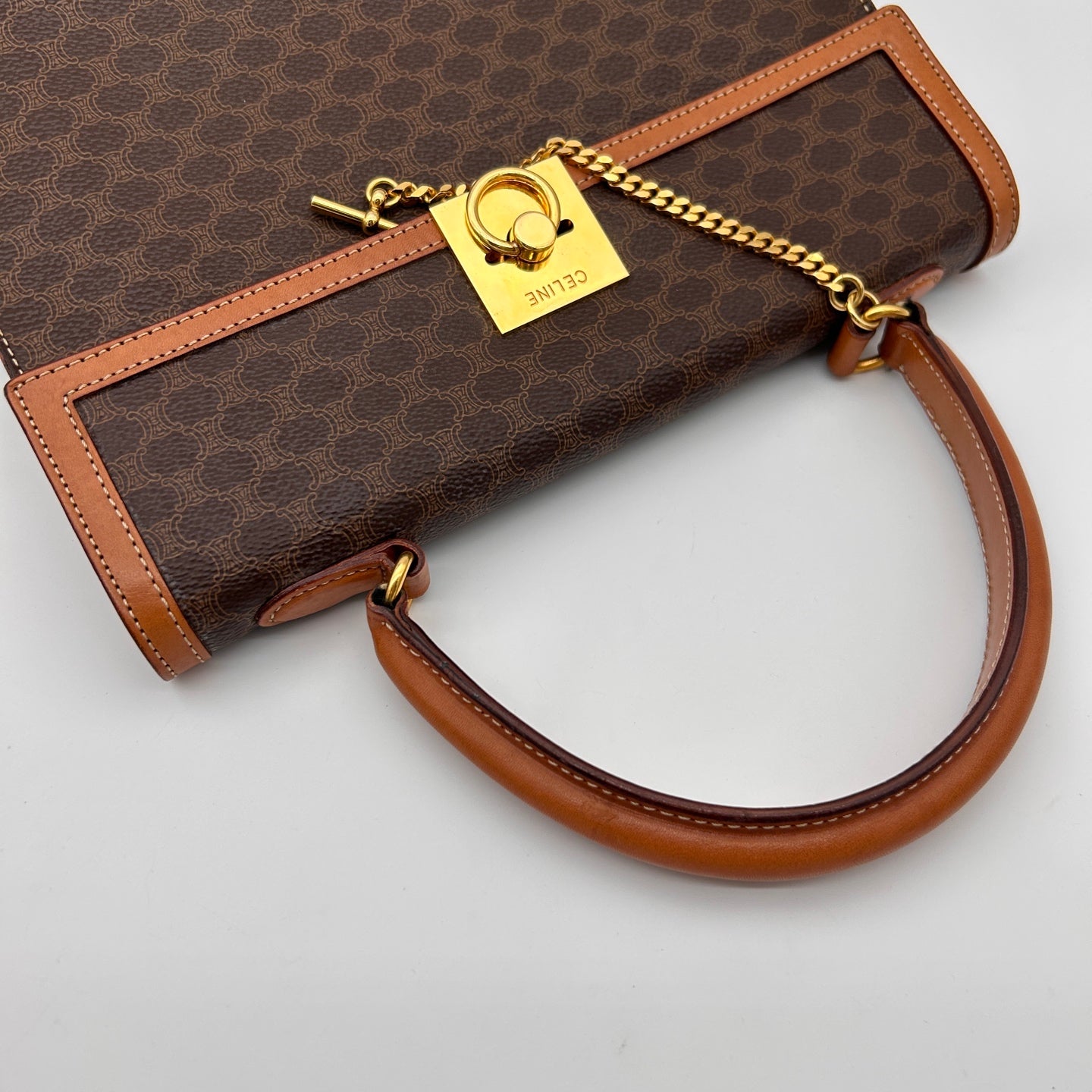 Celine Brown Macadam Pocket Watch Chain Kelly Handbag [Used]