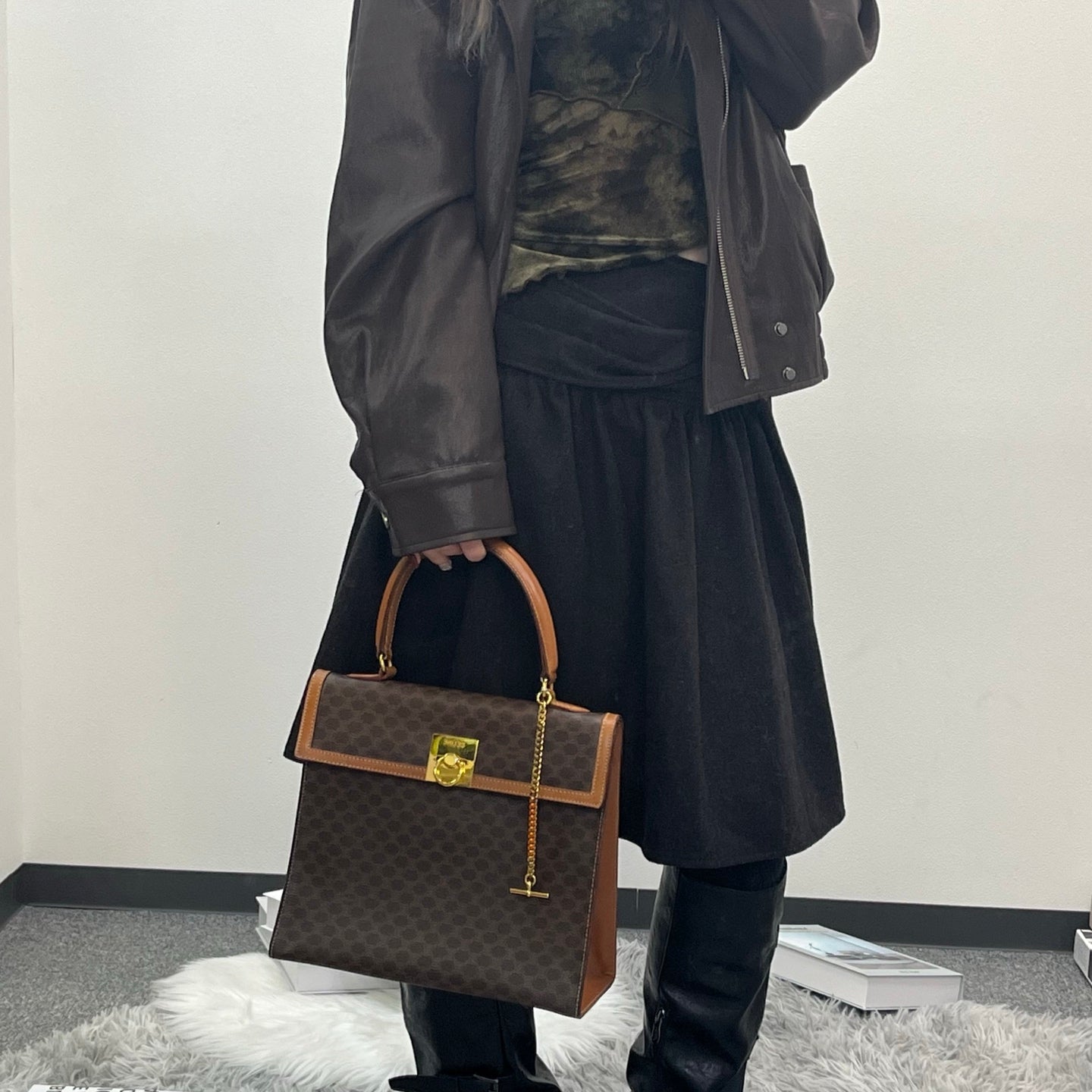 Celine Brown Macadam Pocket Watch Chain Kelly Handbag [Used]