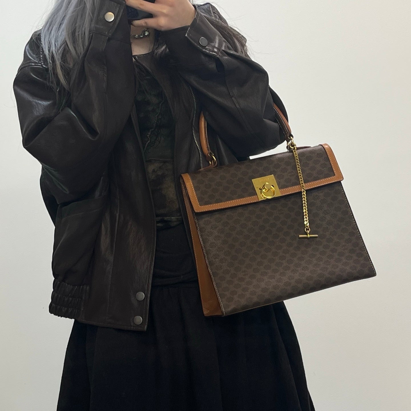 Celine Brown Macadam Pocket Watch Chain Kelly Handbag [Used]