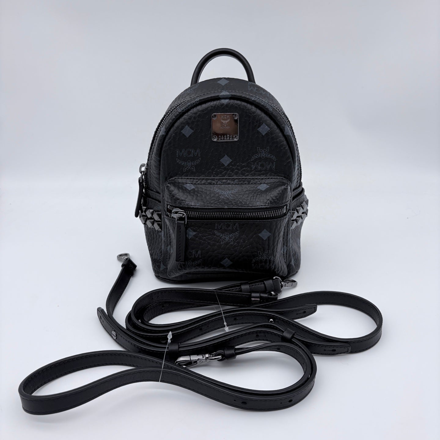 MCM Black Visetos Mini Studded Backpack [Used]