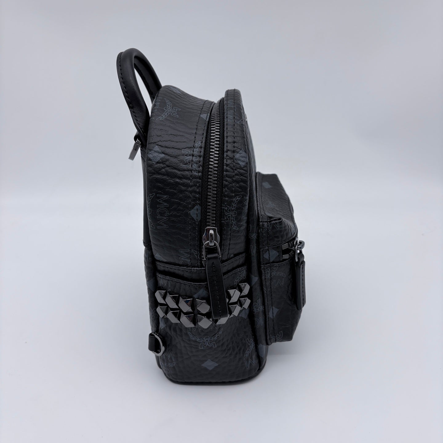 MCM Black Visetos Mini Studded Backpack [Used]