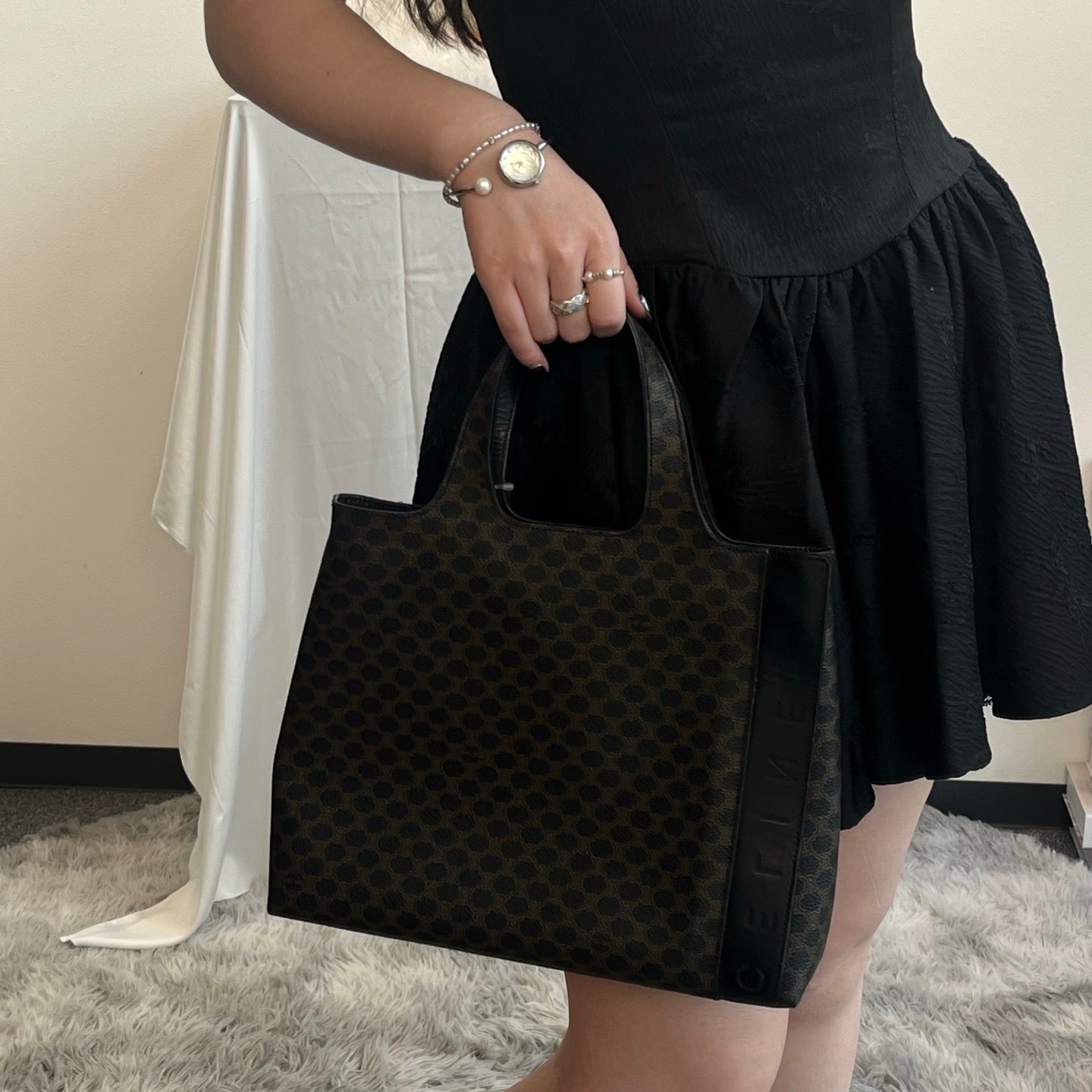 Celine Black Macadam One-Piece Handle Tote Handbag [Used]