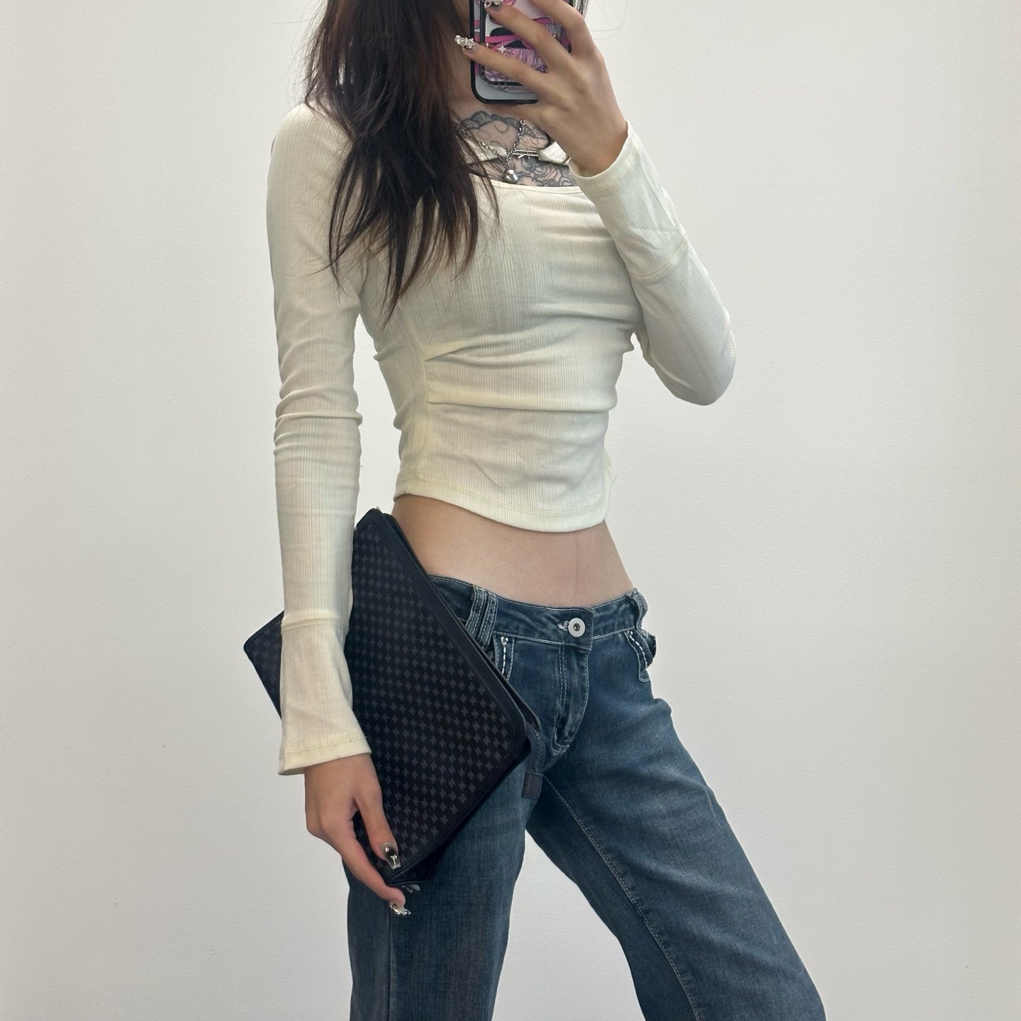 Celine Blue & Black Triomphe Monogram Clutch Bag [Used]