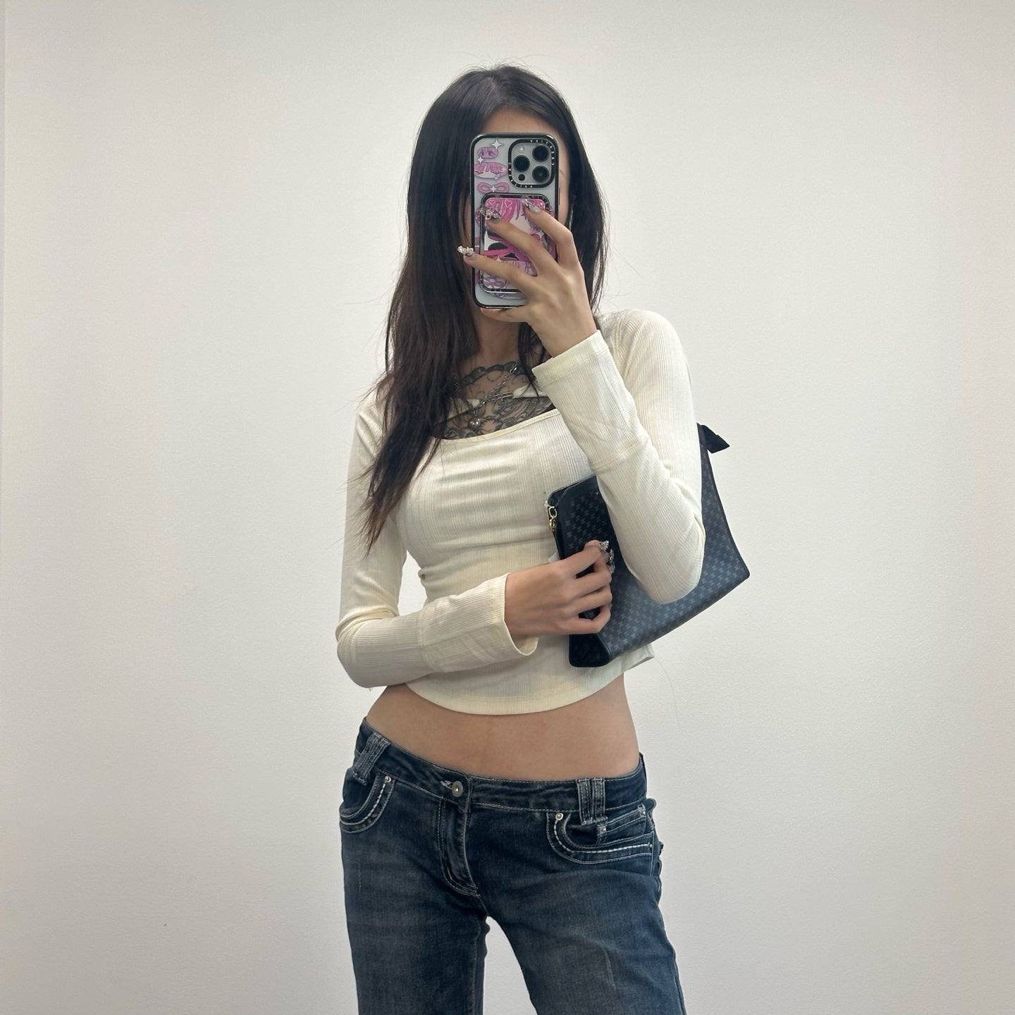 Celine Blue & Black Triomphe Monogram Clutch Bag [Used]