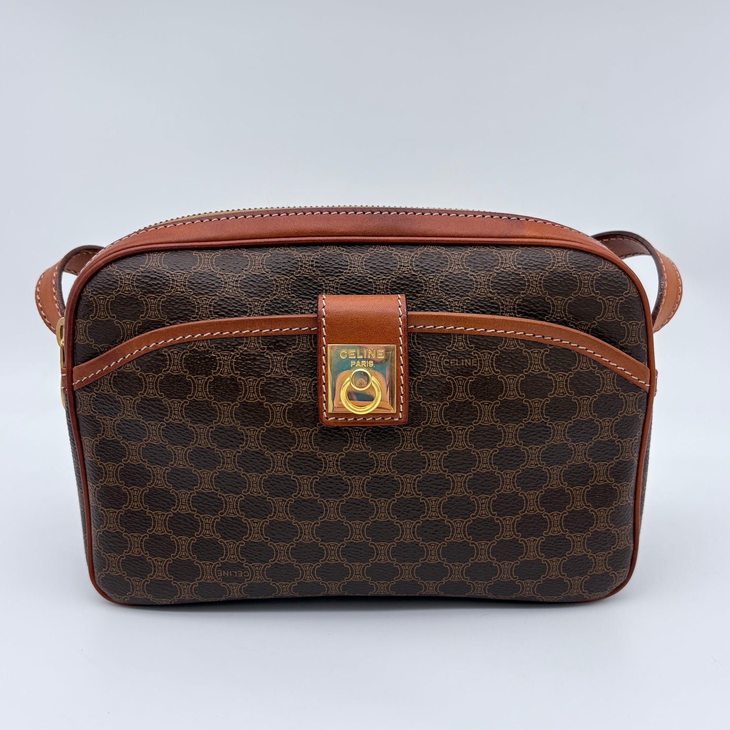 Celine Brown Macadam Camera Crossbody Bag with Gold Clasp [Used]