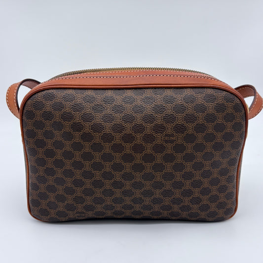 Celine Brown Macadam Camera Crossbody Bag with Gold Clasp [Used]