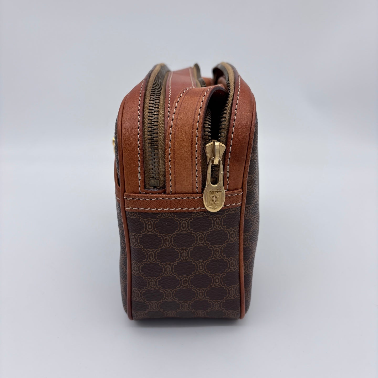 Celine Brown Macadam Camera Crossbody Bag with Gold Clasp [Used]