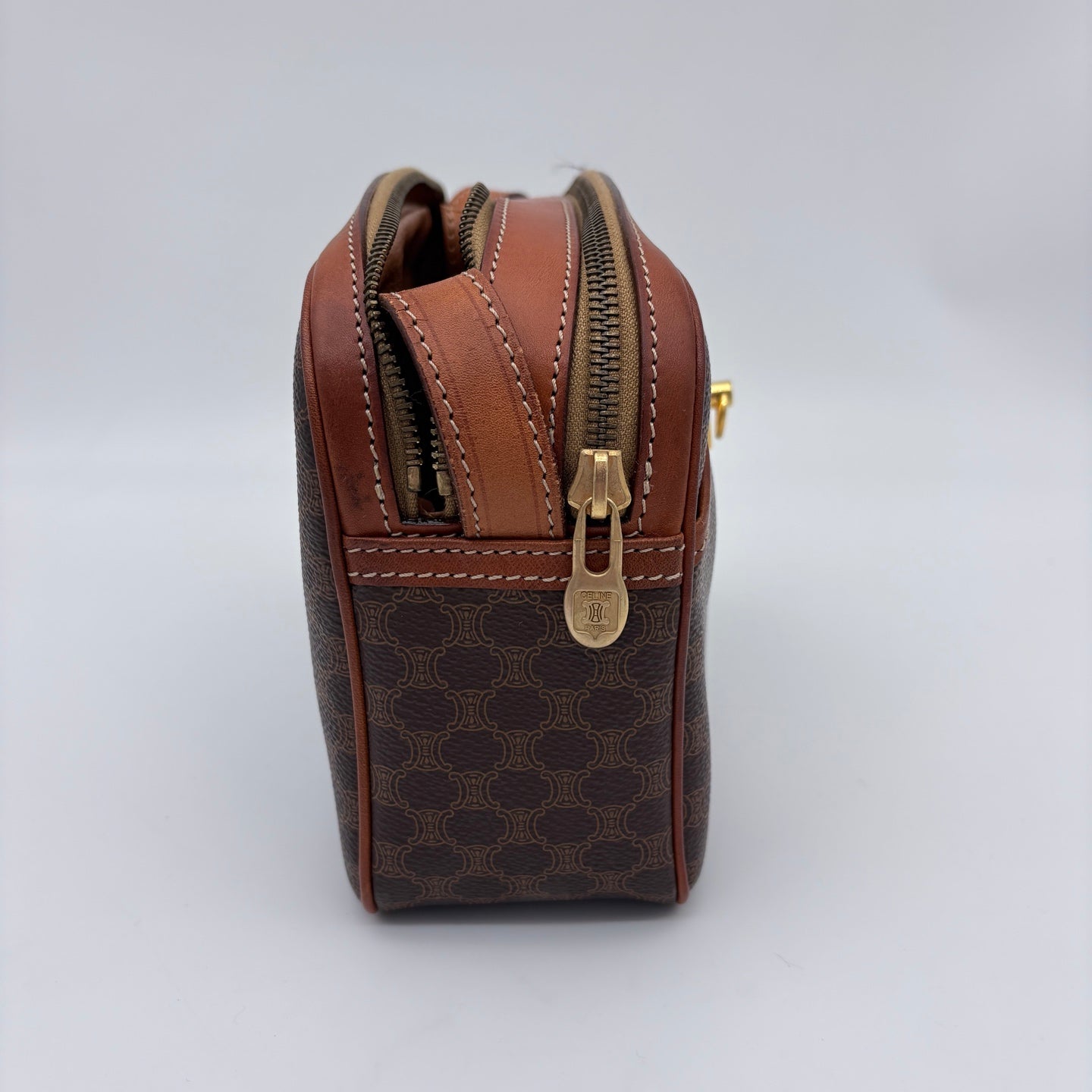 Celine Brown Macadam Camera Crossbody Bag with Gold Clasp [Used]