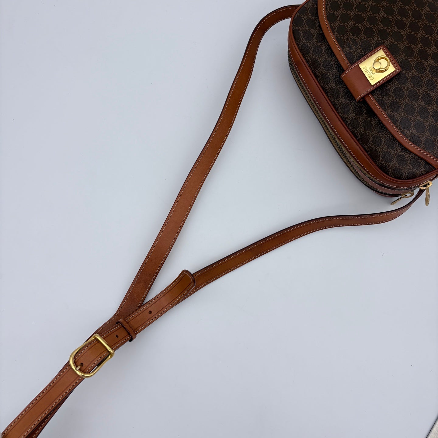 Celine Brown Macadam Camera Crossbody Bag with Gold Clasp [Used]