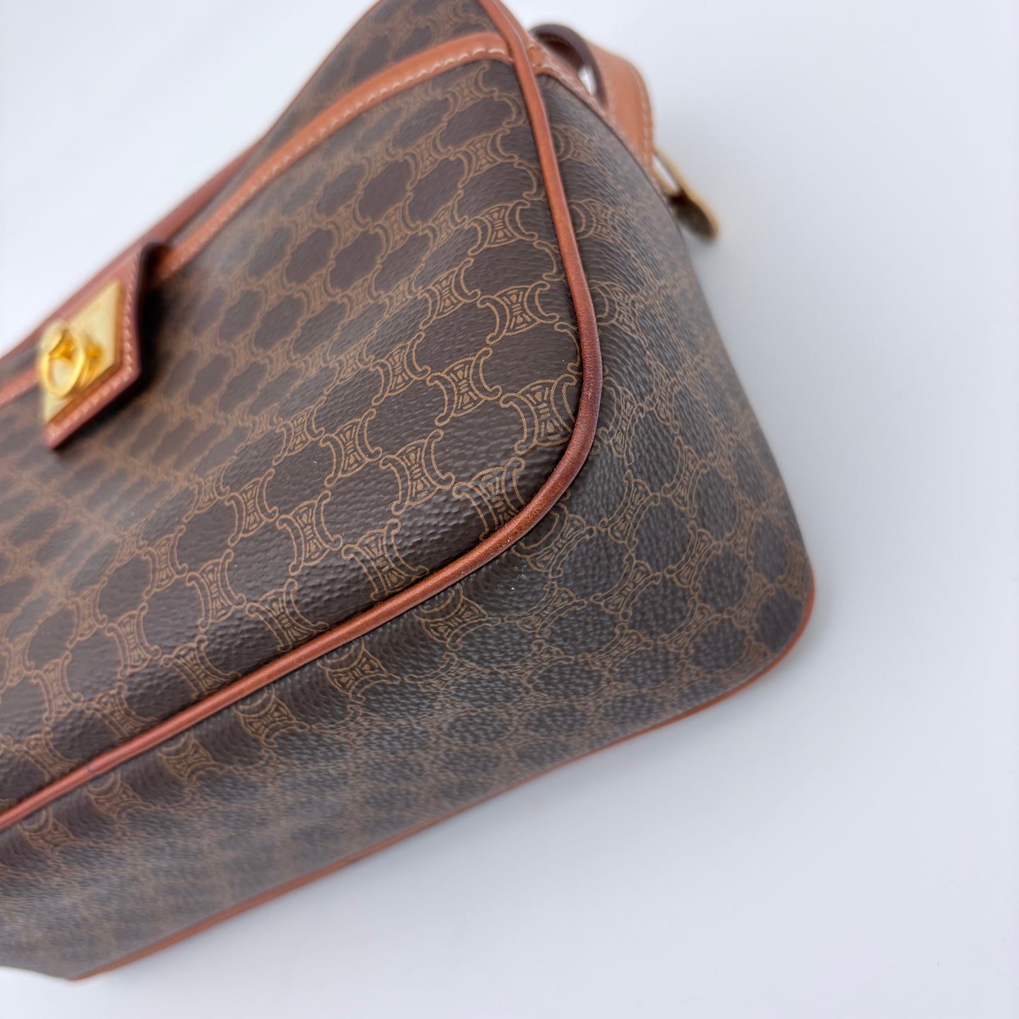 Celine Brown Macadam Camera Crossbody Bag with Gold Clasp [Used]