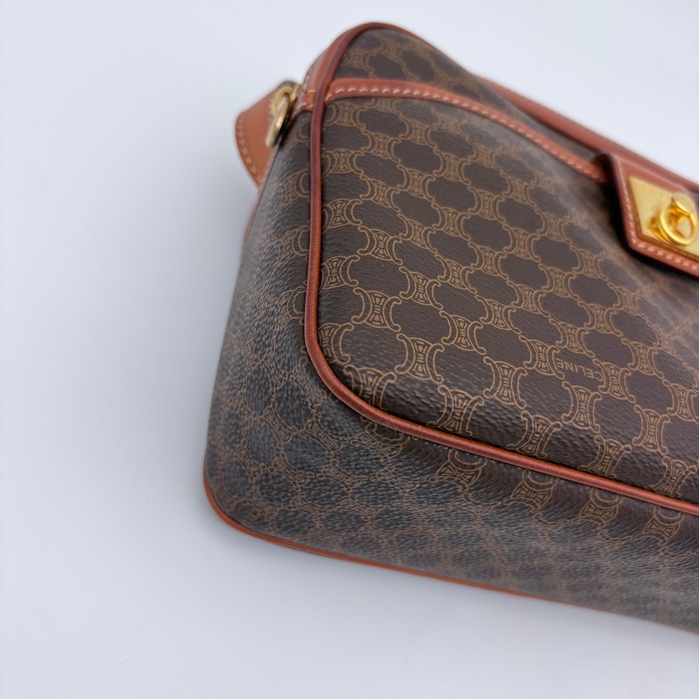 Celine Brown Macadam Camera Crossbody Bag with Gold Clasp [Used]