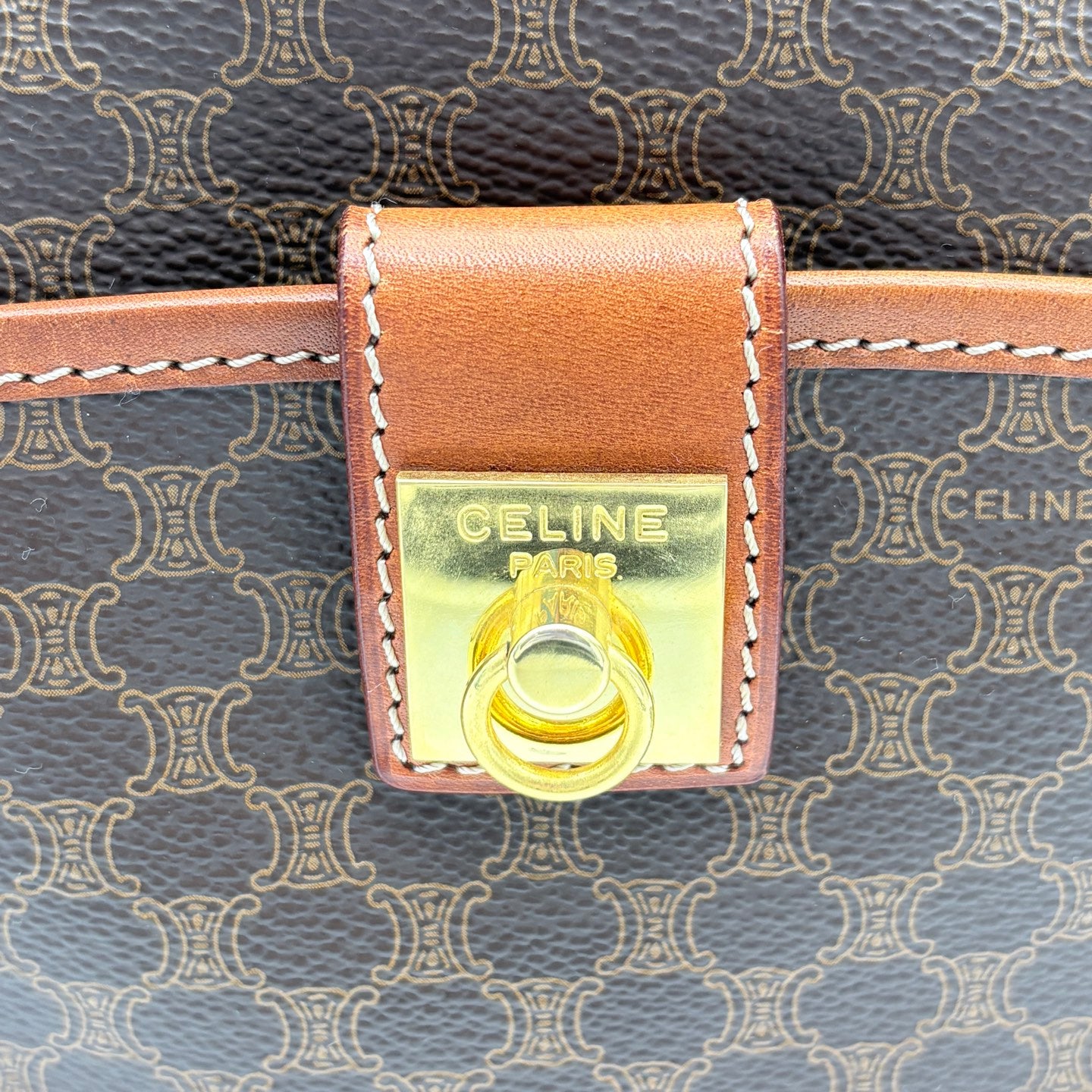 Celine Brown Macadam Camera Crossbody Bag with Gold Clasp [Used]