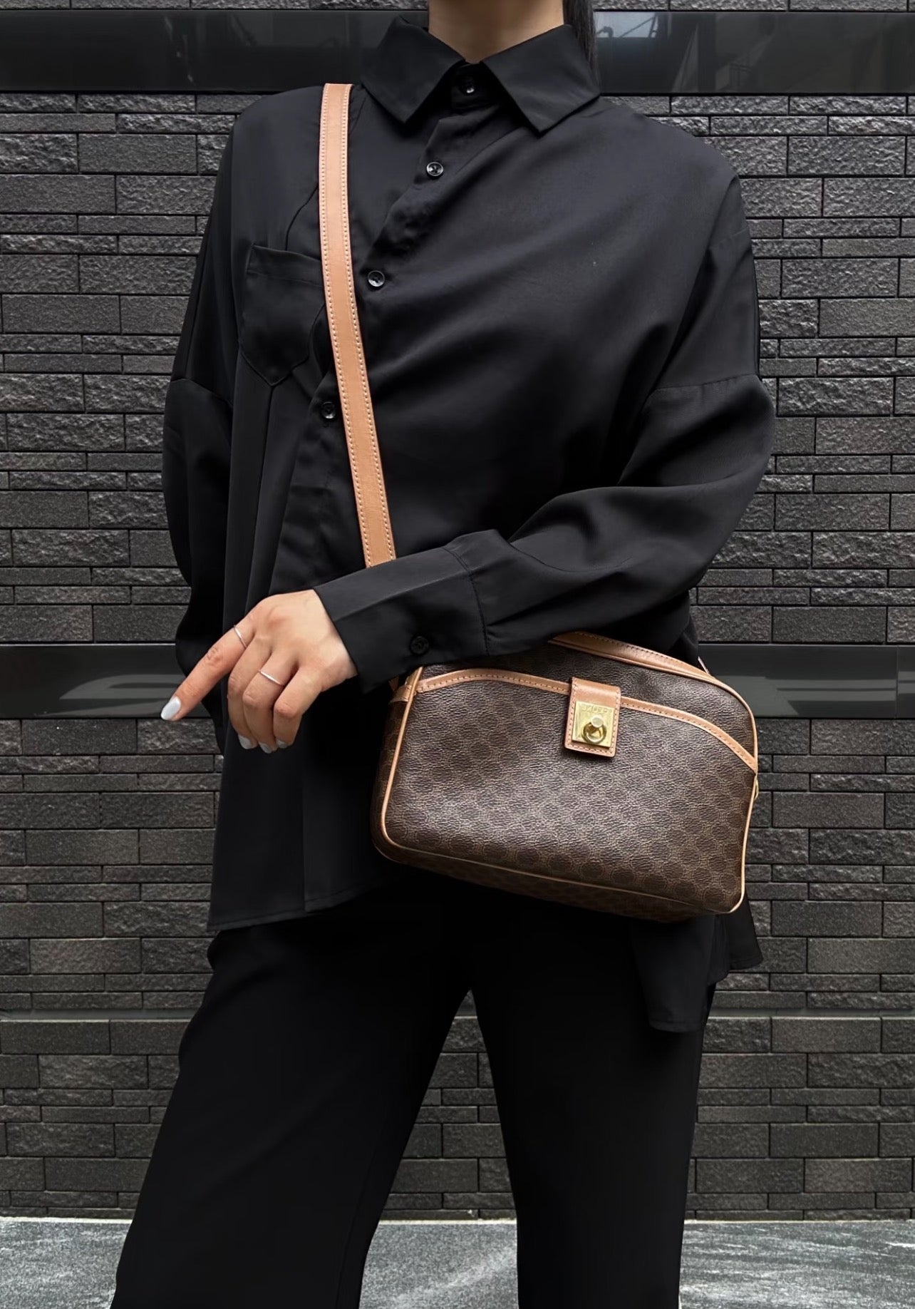 Celine Brown Macadam Camera Crossbody Bag with Gold Clasp [Used]