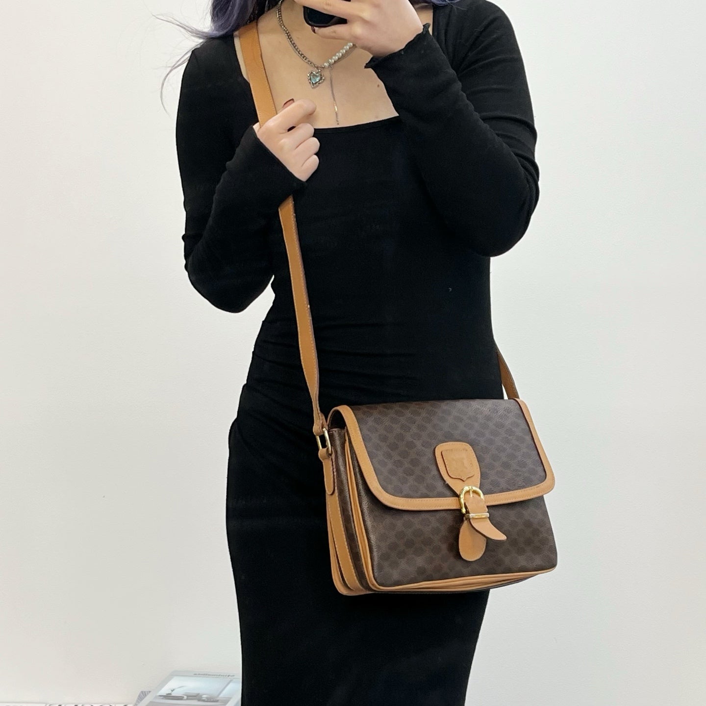 Celine Brown Macadam Saddle Shoulder Bag [Used]