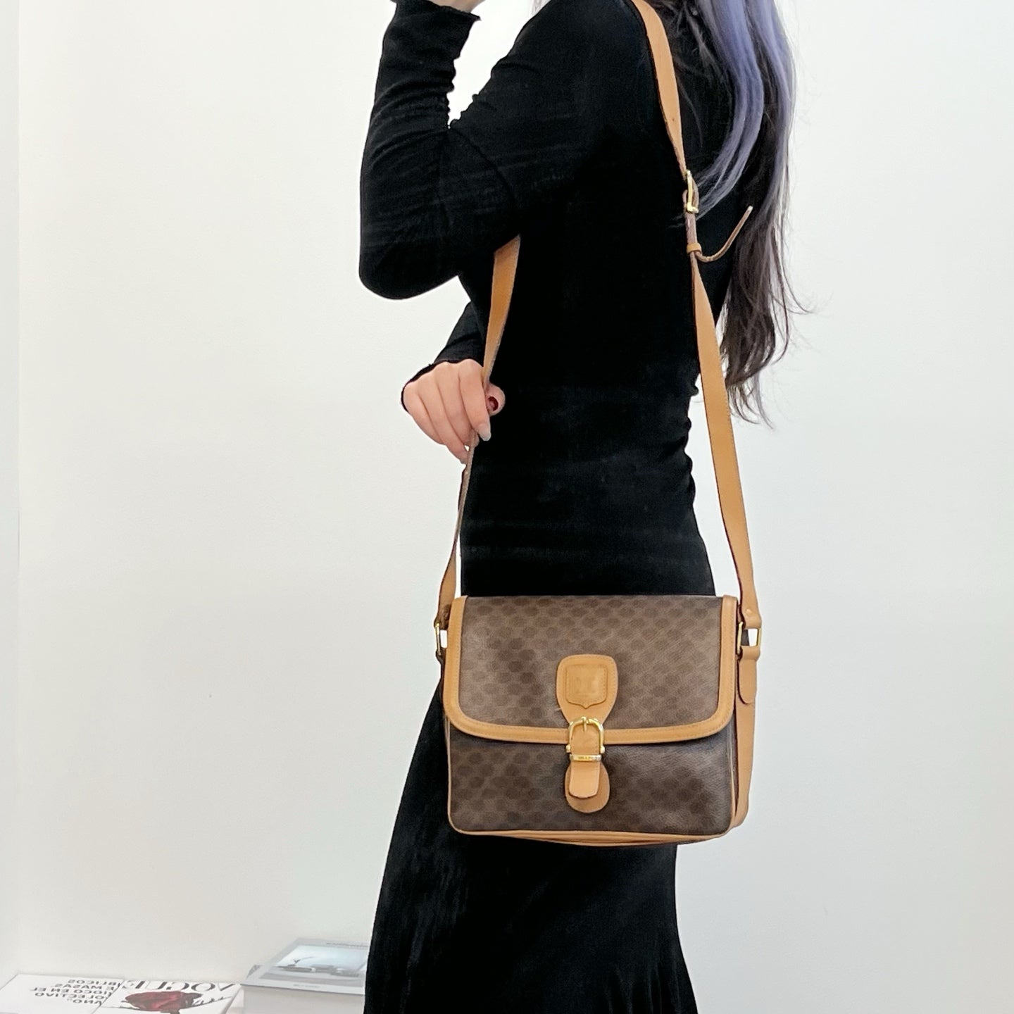 Celine Brown Macadam Saddle Shoulder Bag [Used]