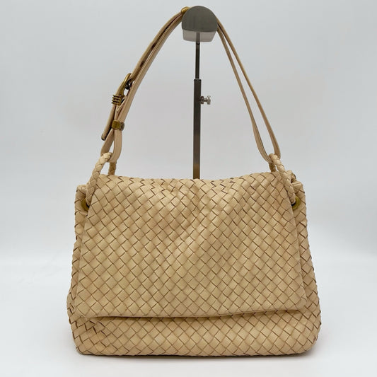 Bottega Veneta Beige Intrecciato Nappa Leather Flap Shoulder Bag [Used]