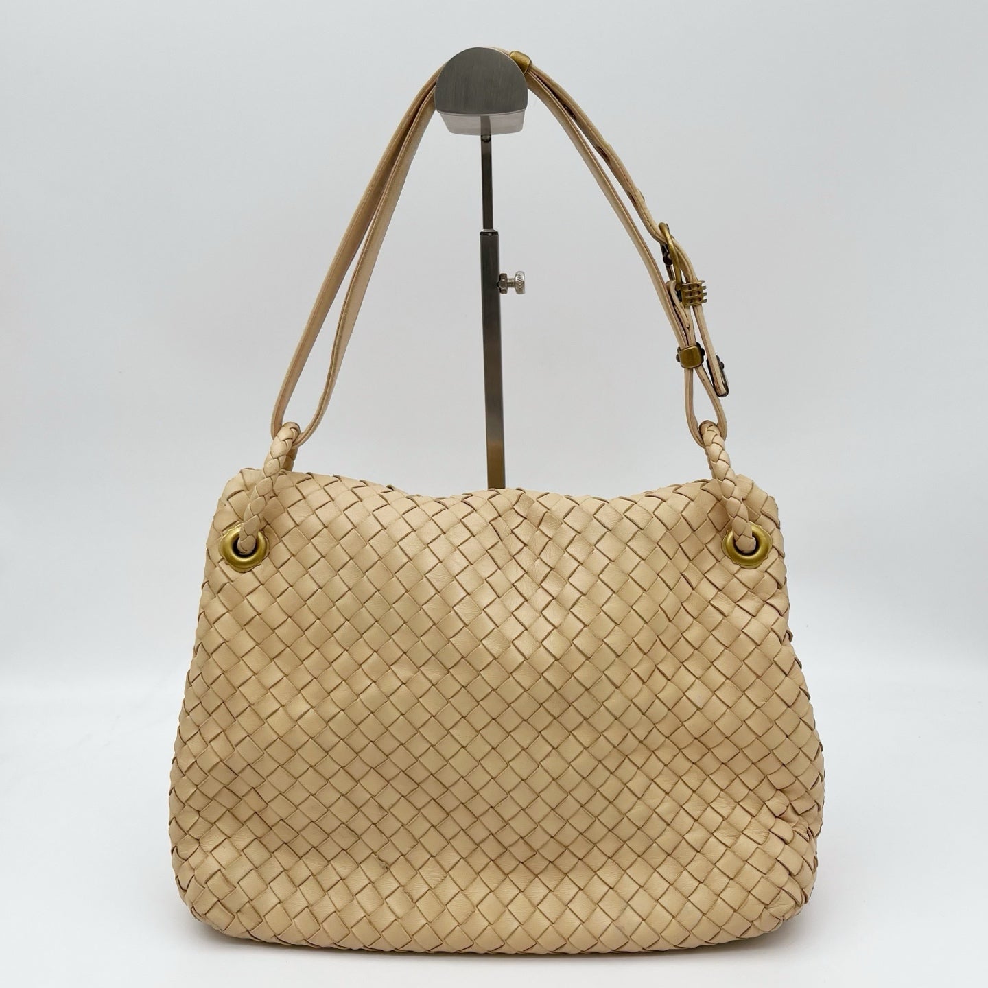 Bottega Veneta Beige Intrecciato Nappa Leather Flap Shoulder Bag [Used]