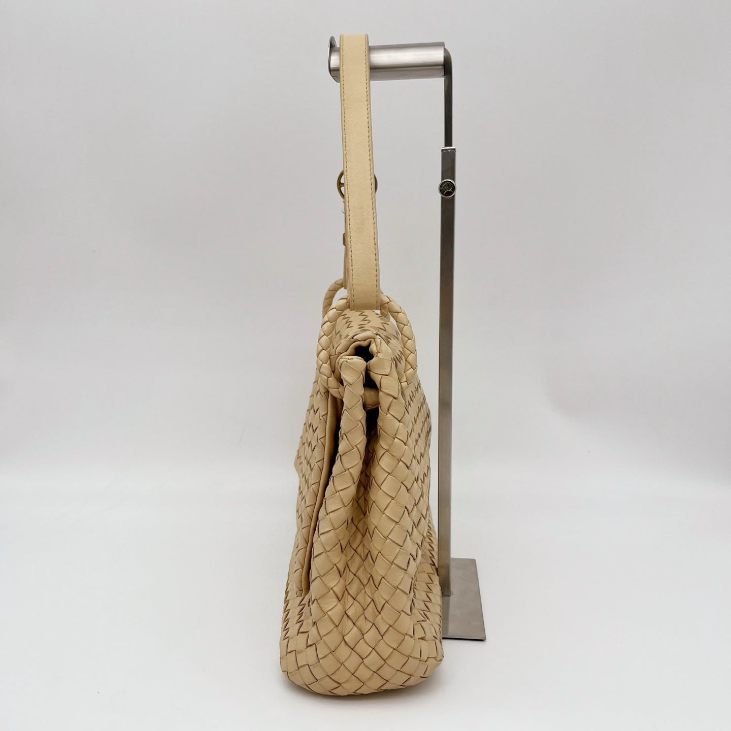 Bottega Veneta Beige Intrecciato Nappa Leather Flap Shoulder Bag [Used]