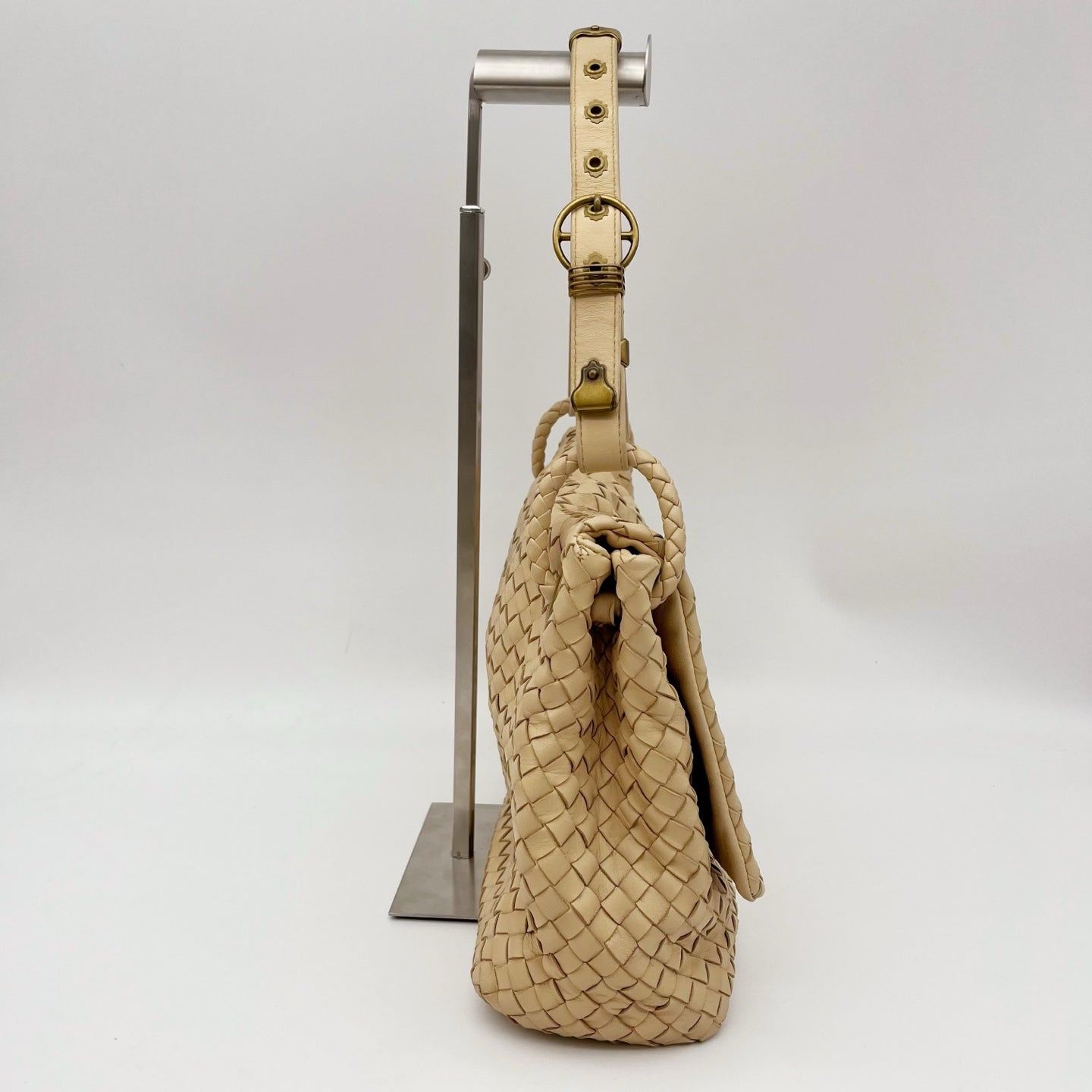 Bottega Veneta Beige Intrecciato Nappa Leather Flap Shoulder Bag [Used]