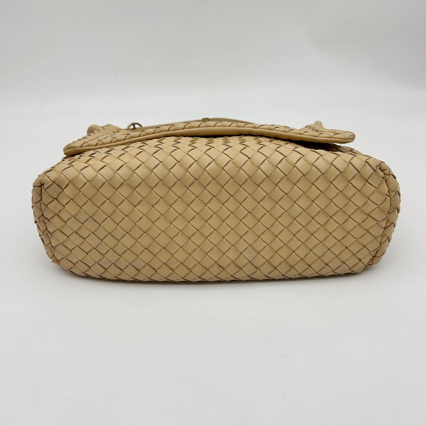 Bottega Veneta Beige Intrecciato Nappa Leather Flap Shoulder Bag [Used]