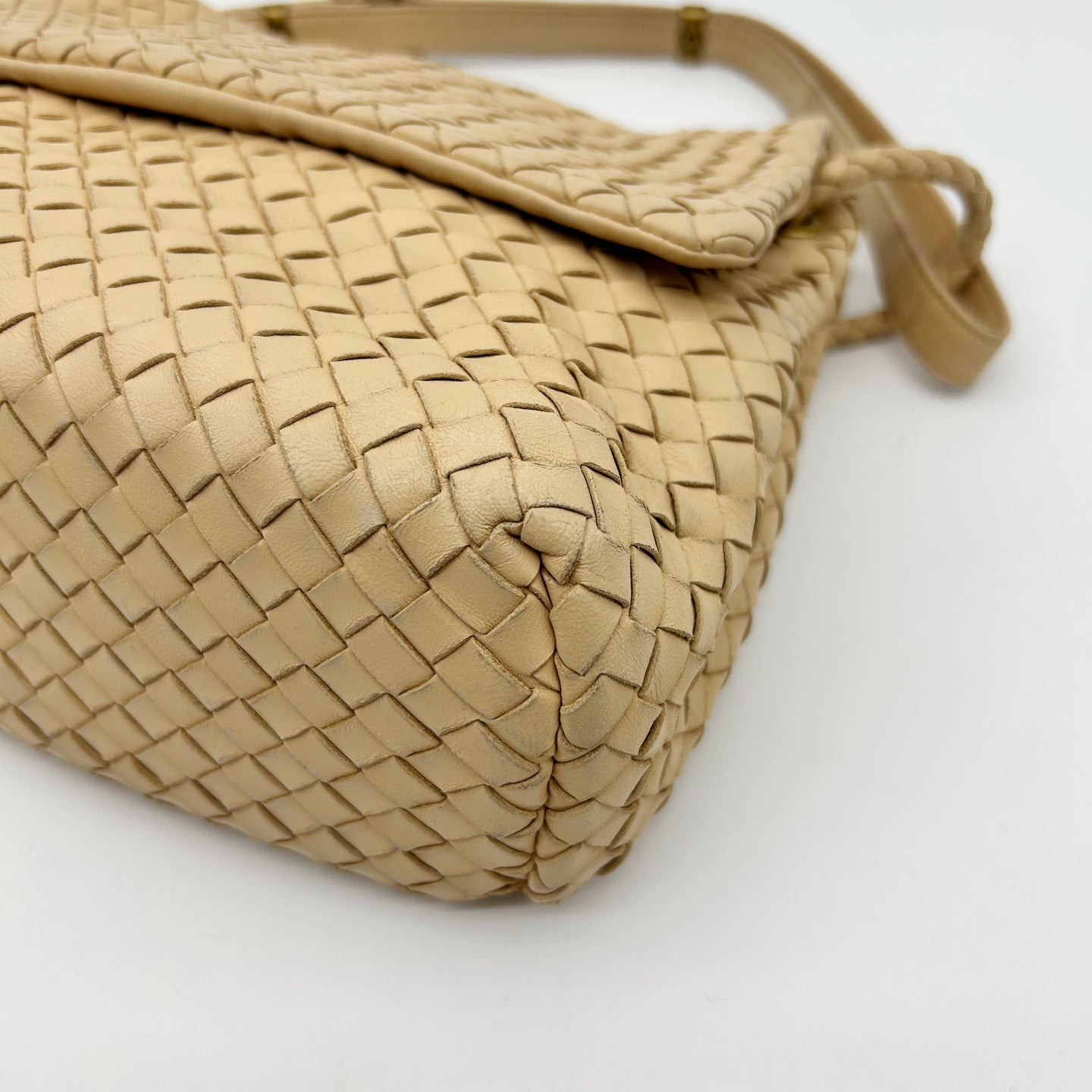 Bottega Veneta Beige Intrecciato Nappa Leather Flap Shoulder Bag [Used]