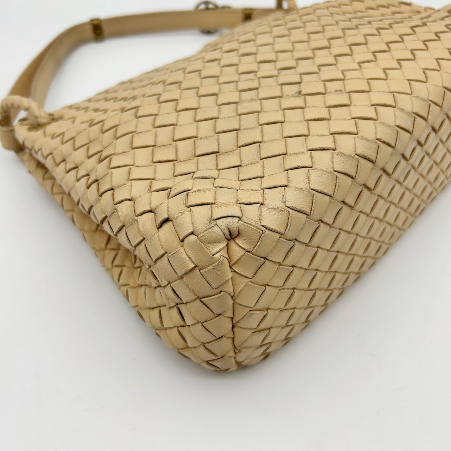 Bottega Veneta Beige Intrecciato Nappa Leather Flap Shoulder Bag [Used]