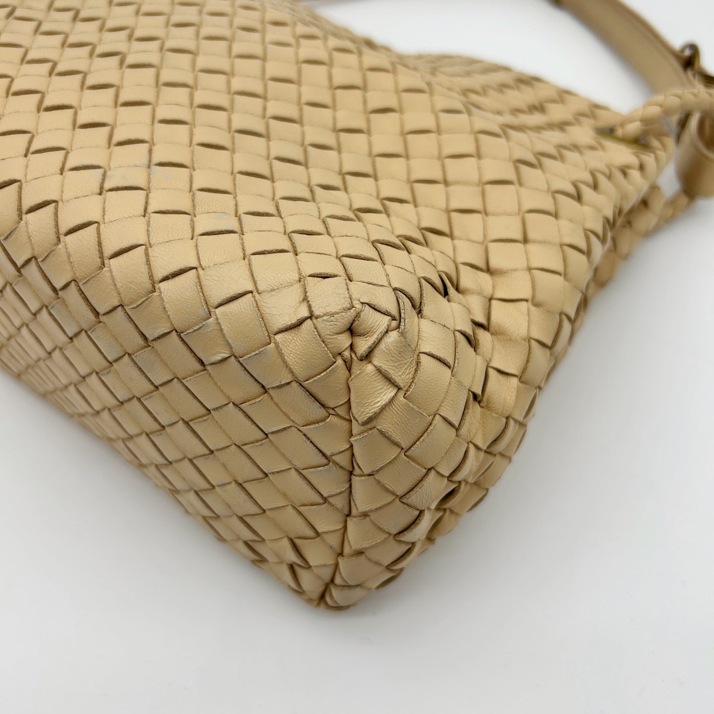 Bottega Veneta Beige Intrecciato Nappa Leather Flap Shoulder Bag [Used]