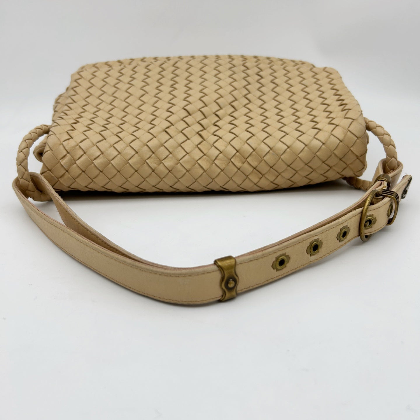 Bottega Veneta Beige Intrecciato Nappa Leather Flap Shoulder Bag [Used]