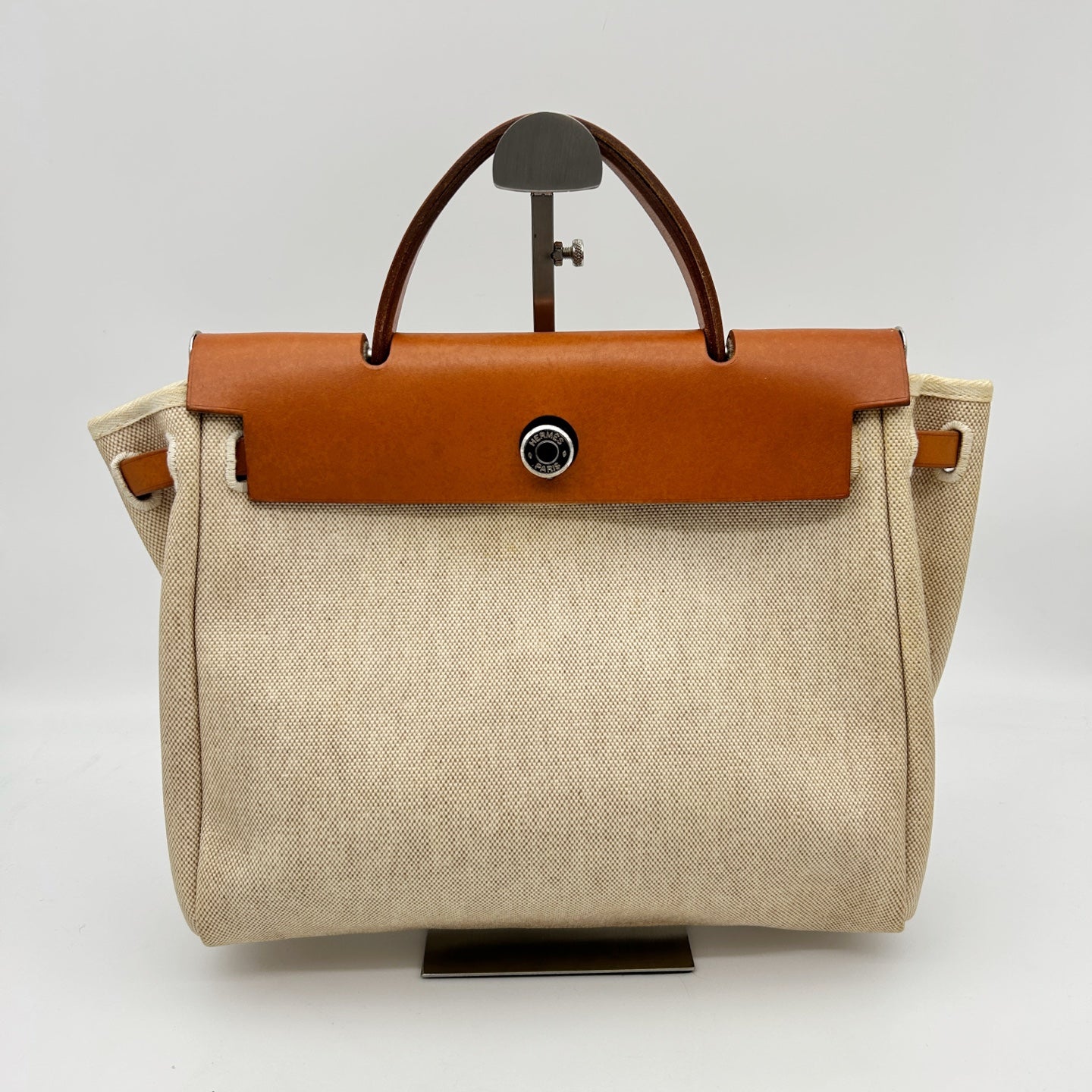 Hermès Herbag PM Beige Canvas × Leather 2Way Bag with Black Replacement Pouch [Used]